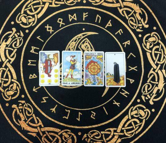 星币六逆位和宝剑侍从和命运之轮逆位和圣杯五