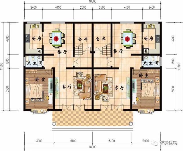 2栋开间18米的农村双拼别墅户型很气派两兄弟建有面子