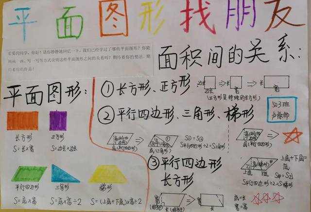 学生能讲清楚平行四边形,三角形,梯形的面积计算公式的具体推导过程