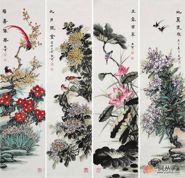 客厅书画装饰 适合客厅挂的四条屏画