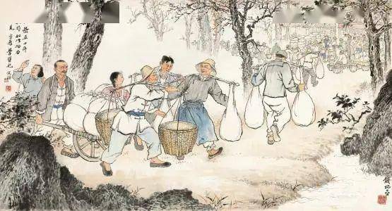 钱松岩《晨赶集市》