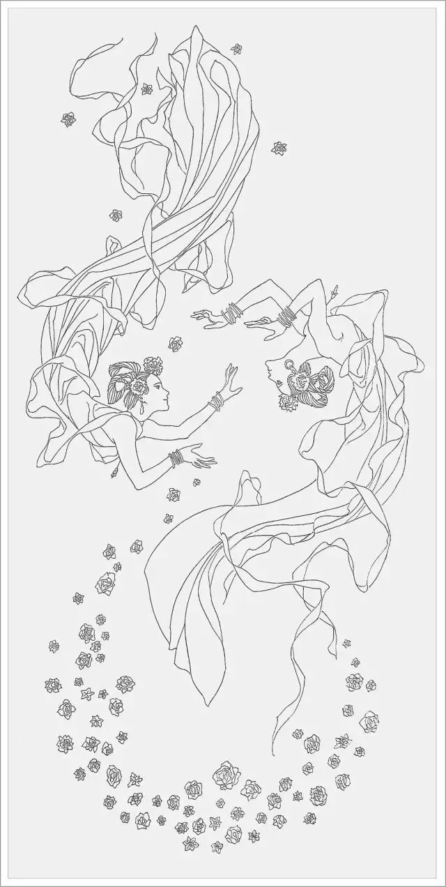 天女散花(白描)