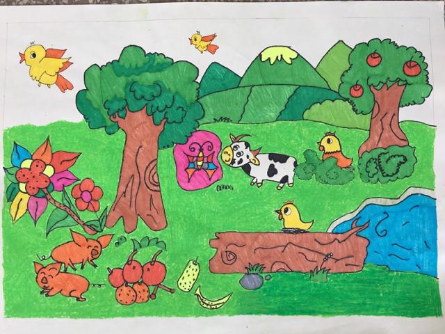 儿童草原牛羊绘画图图片