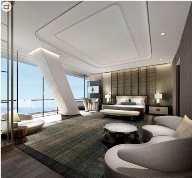 迪拜帆船酒店的七星级样板进行装修布置,内部房间均被采用套房标准