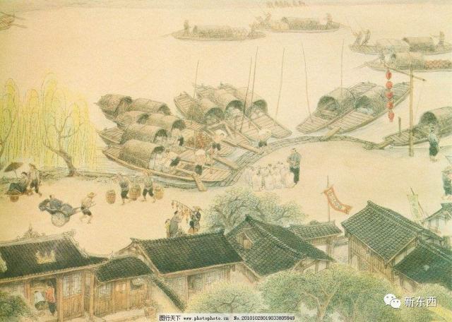 频载木兰舟""白墙灰瓦雨如烟,古意石桥月半弯"的感慨;码头不上下旅客