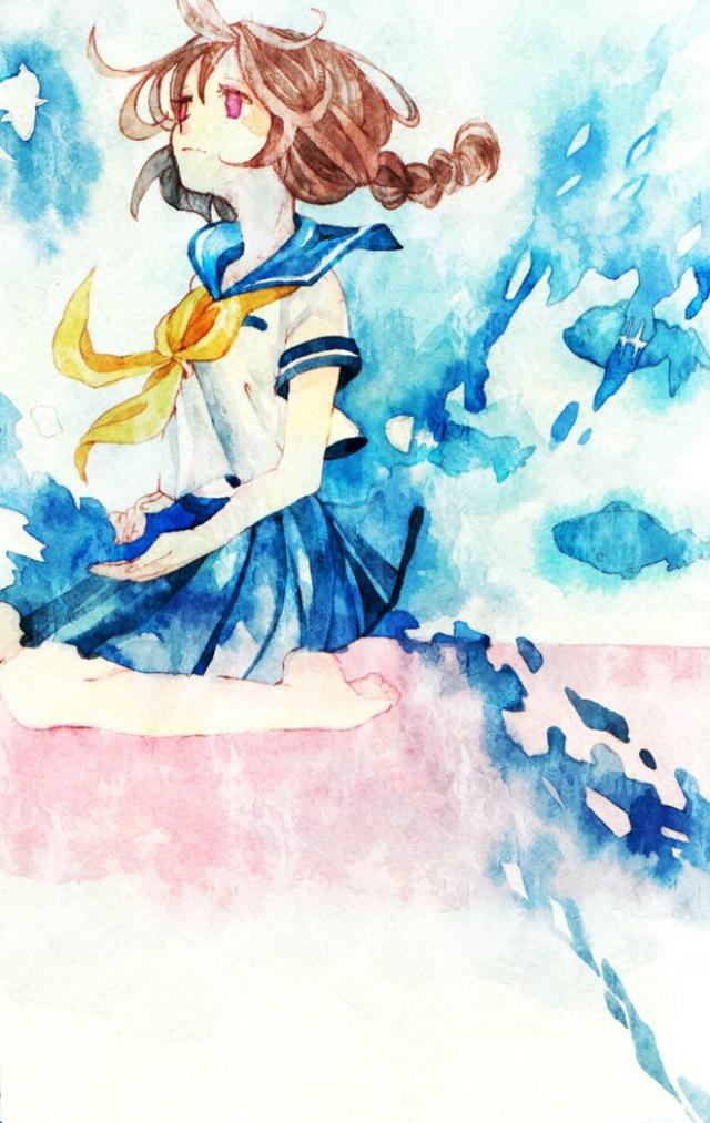 清纯唯美的小清新女生水彩画插画-动漫频道-手机搜狐