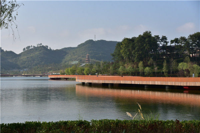 貴州省遵義市新蒲新區的天鵝湖公園是當地市民晚飯後散步,週六週日